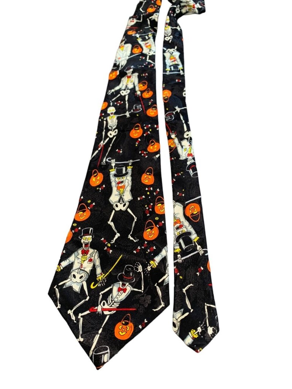 Halloween Collection Novelty Black Tie Skeleton & Pumpkin Print Necktie